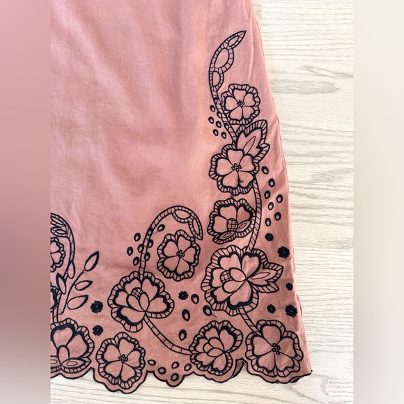 Anthropologie Daphne Terracotta Midi Dress with Black Floral Detail - Picture 6 of 11